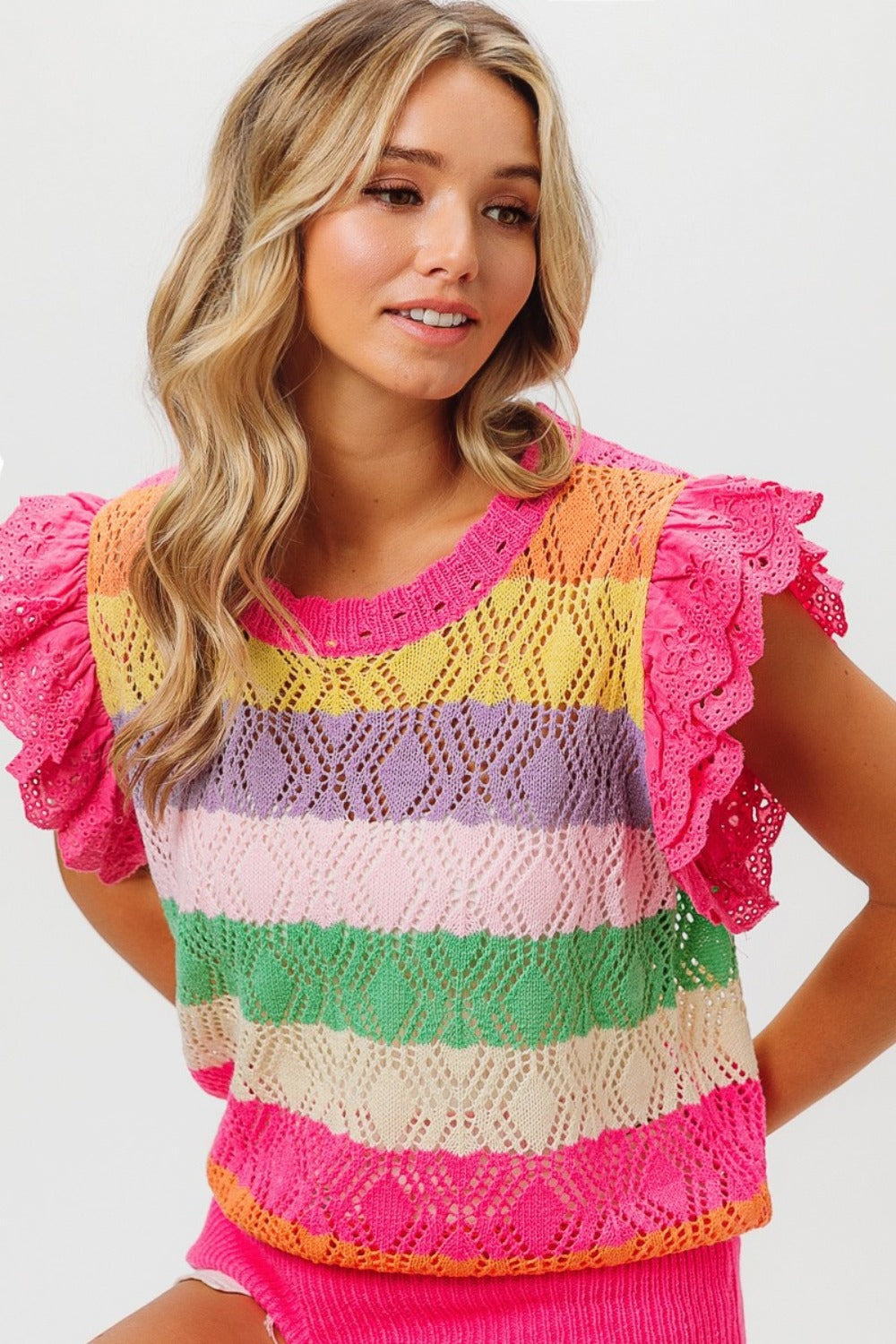 TROPICAL PARADISE RUFFLED KNIT SHIRT