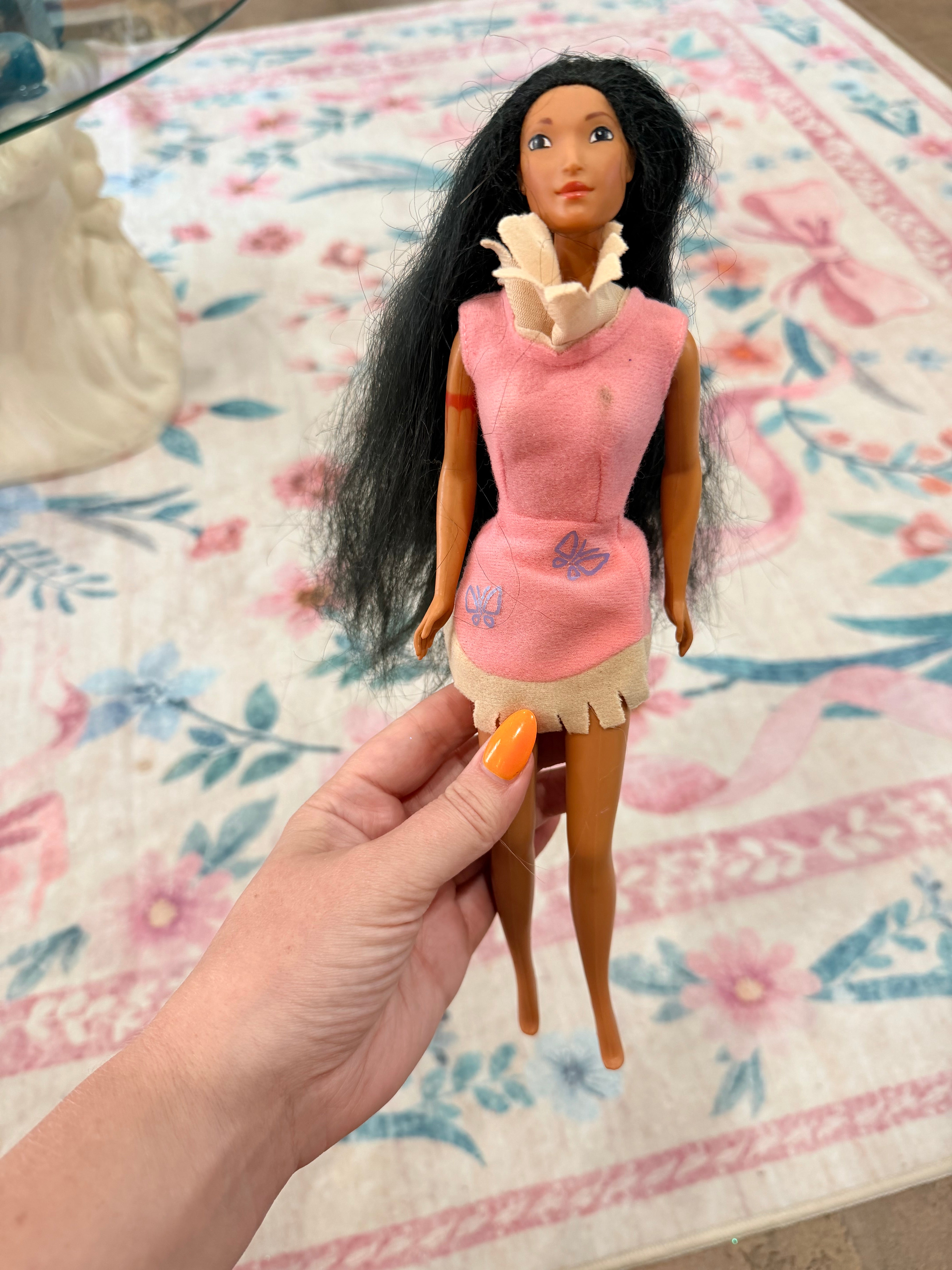 90s vintage disney Pocahontas Barbie doll blush dress – Nostalchicks