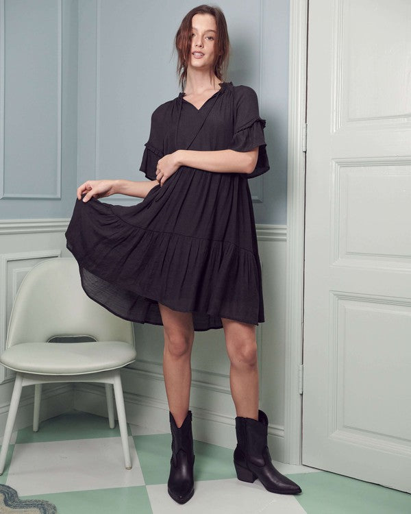 FRILLED TO THE BRIM TIERED MINI DRESS