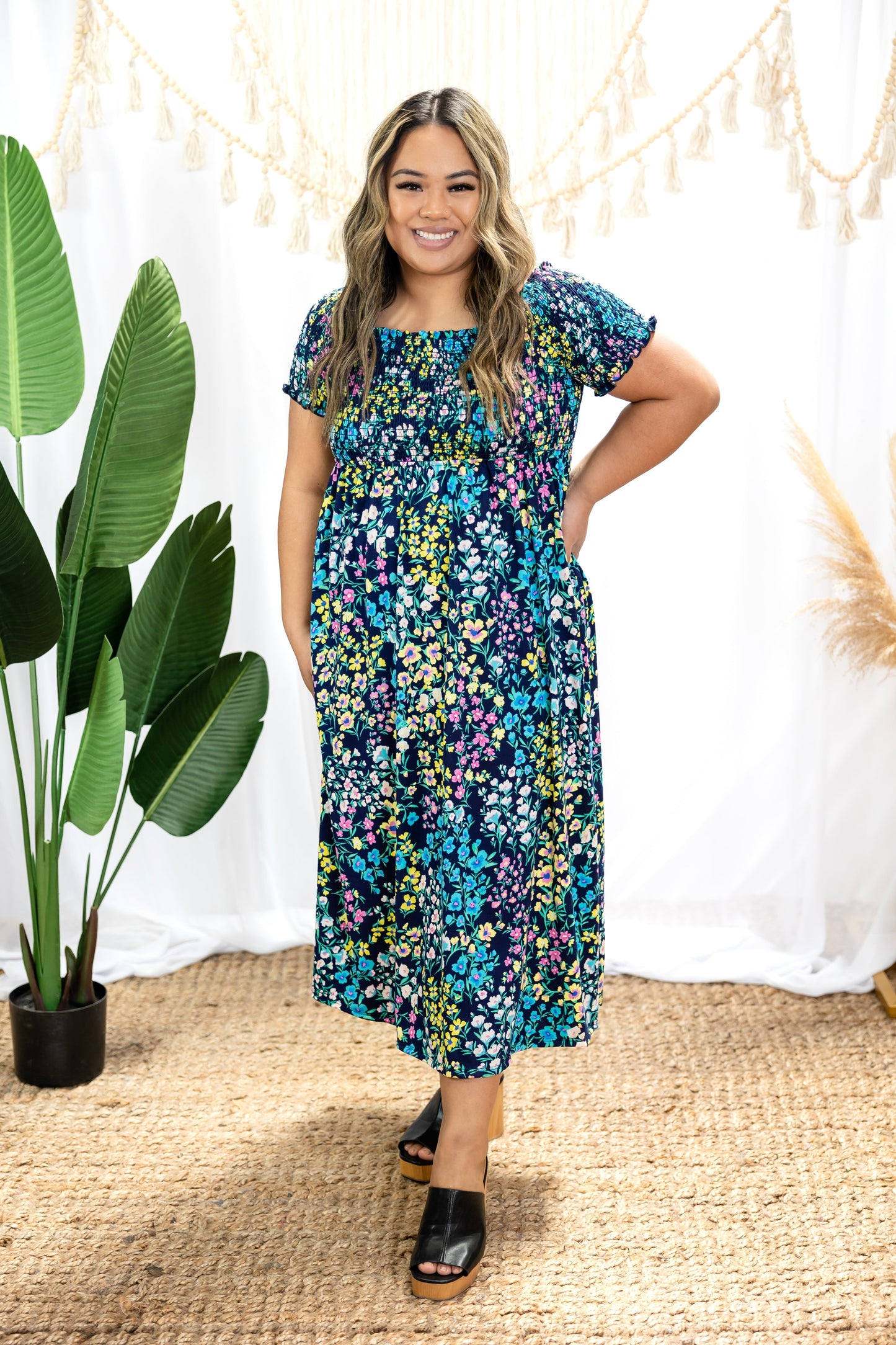 FLOWER CASCADES MIDI DRESS