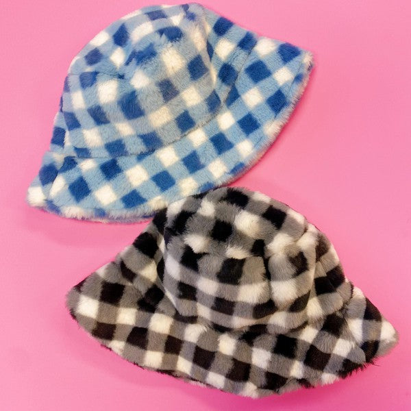 AZURE GINGHAM BUCKET HAT