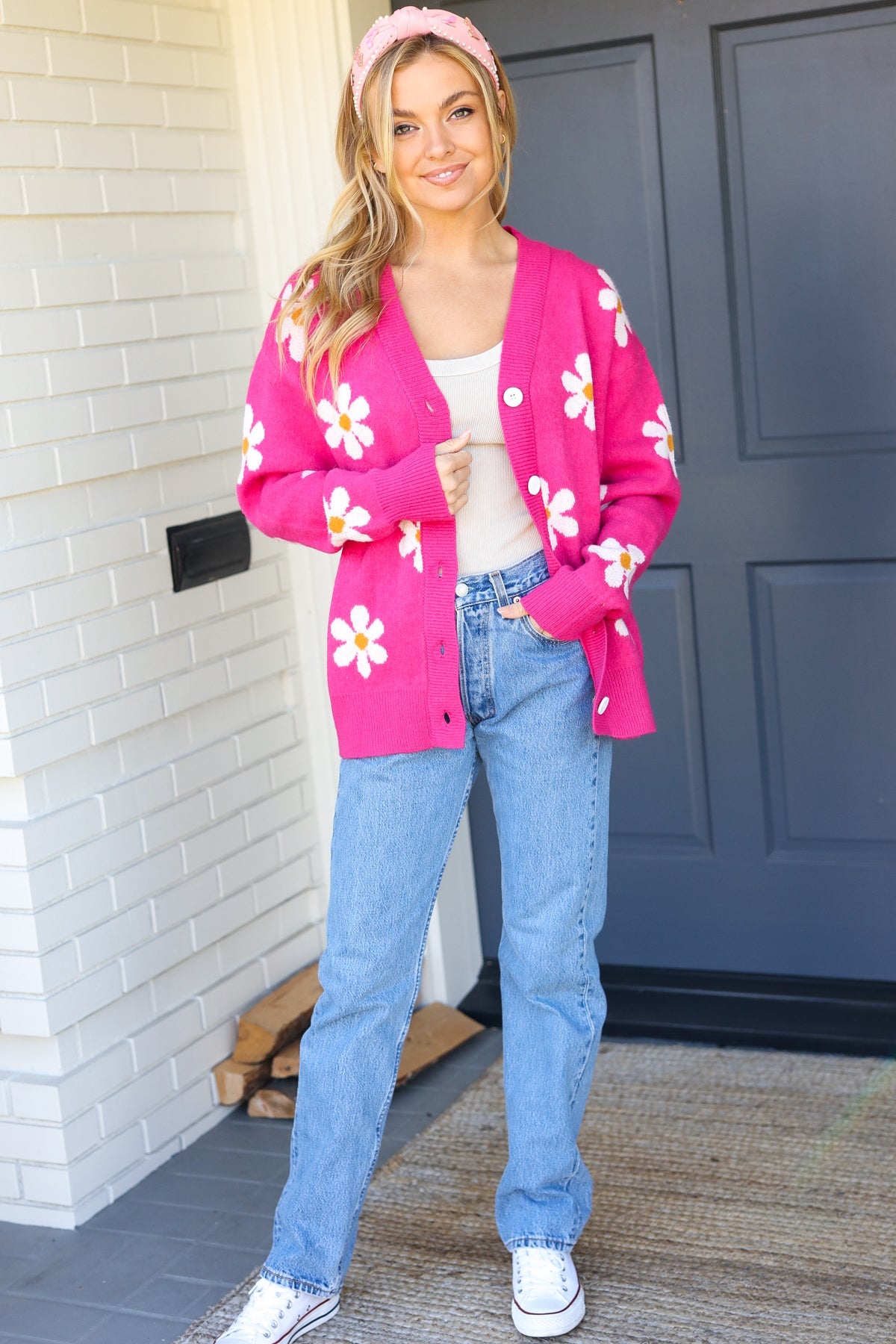 ROMANCE IN BLOOM KNIT BUTTON DOWN CARDI