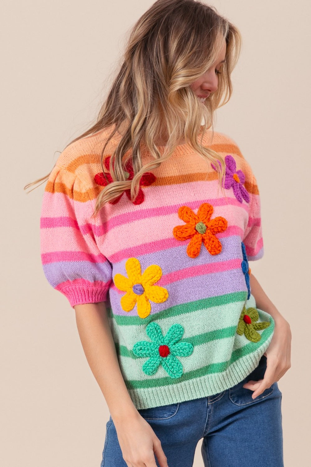 PETAL PATCH STRIPED SWEATER