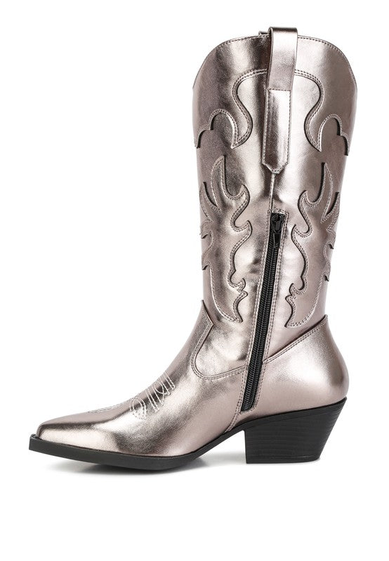 SLEIGH BELL FAUX LEATHER COWBOY BOOTS