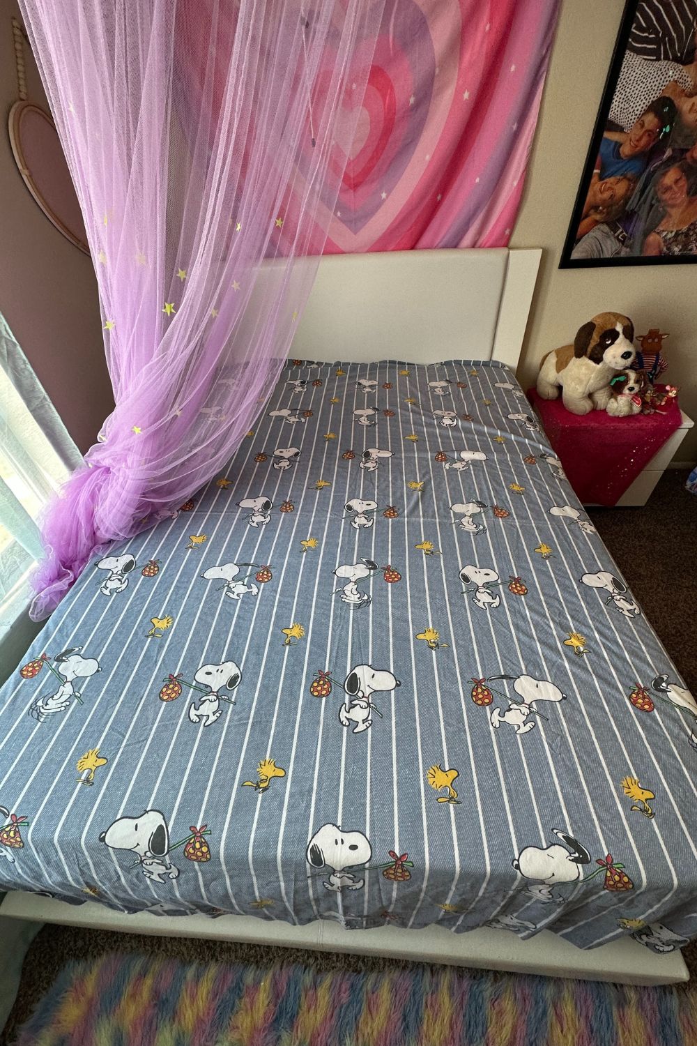 RUNAWAY SNOOPY & WOODSTOCK QUEEN FLAT SHEET*