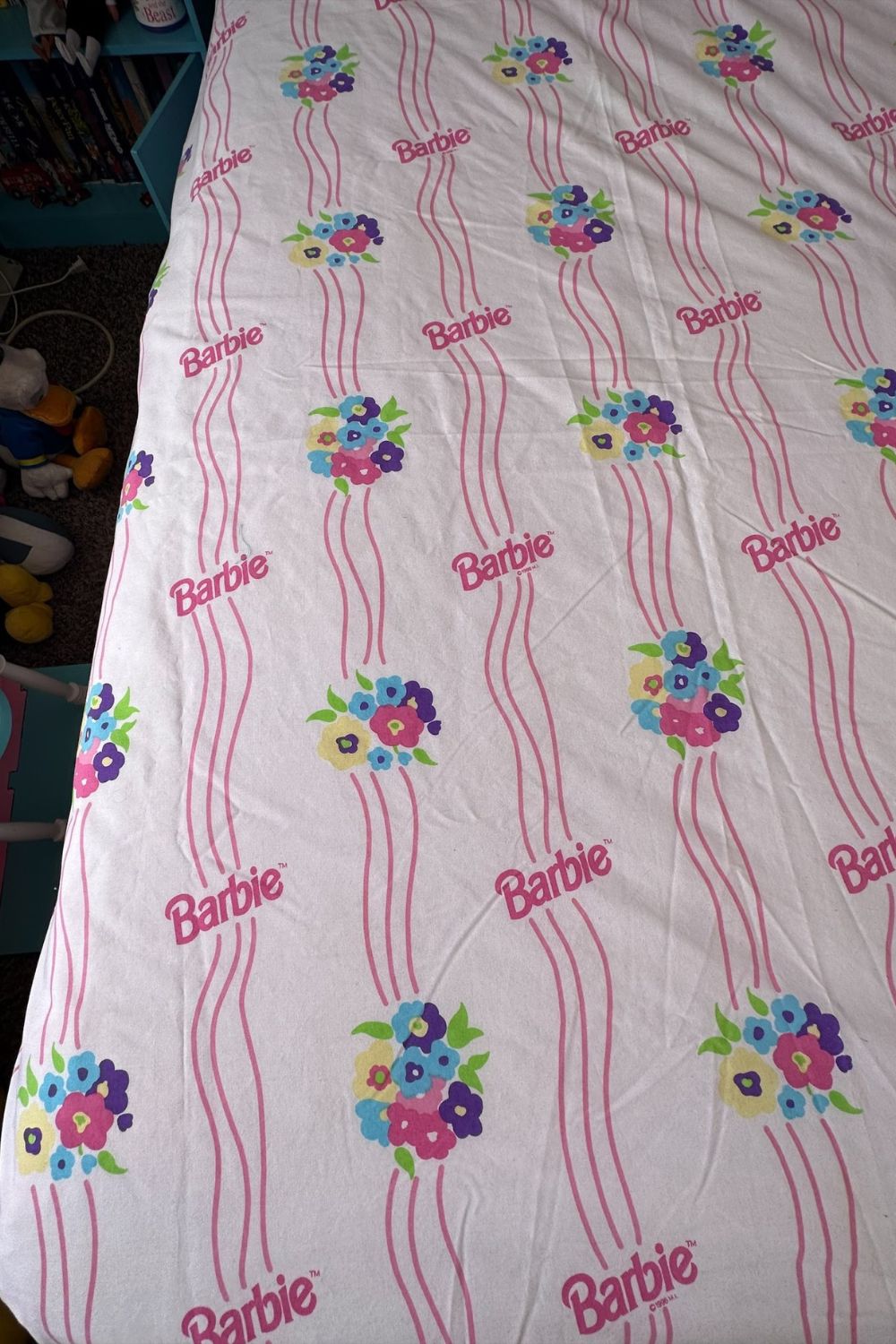 1996 VINTAGE 2 PCS BARBIE FLOWERS FULL FLAT AND FITTED BED SHEET SET*