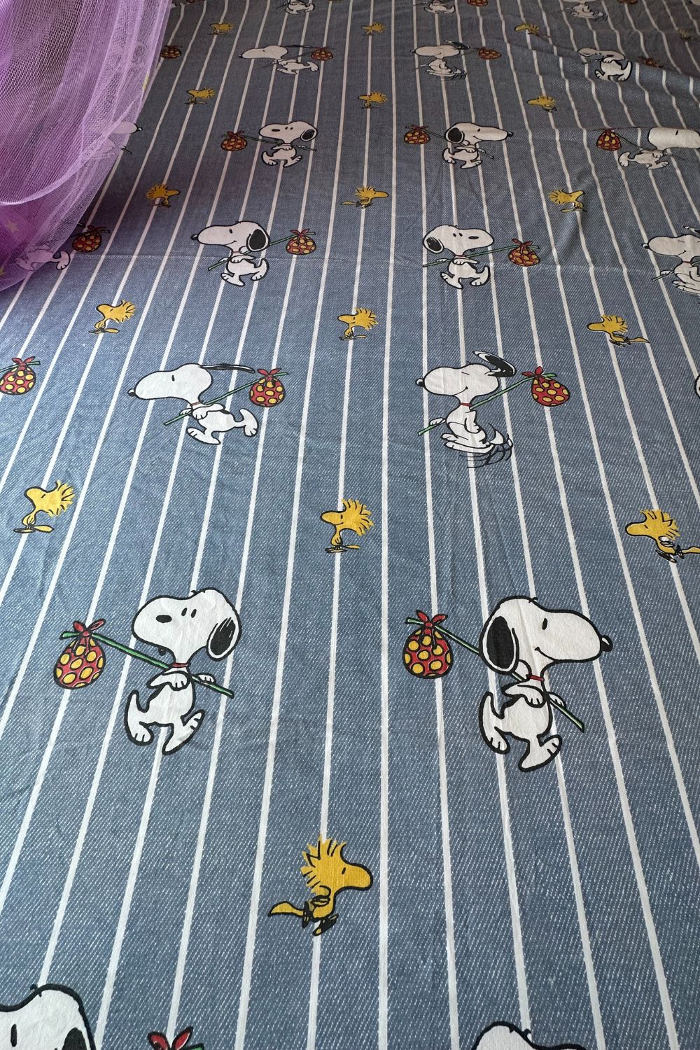 RUNAWAY SNOOPY & WOODSTOCK QUEEN FLAT SHEET*