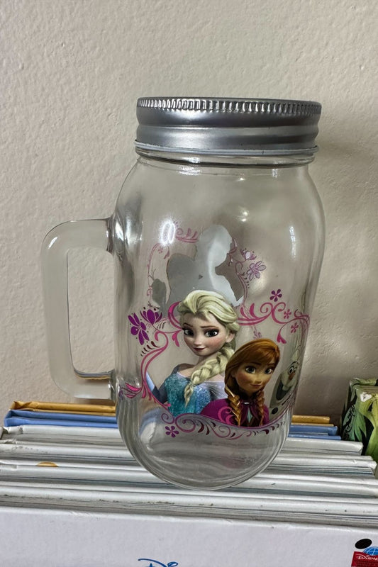 DISNEY FROZEN ELSA & ANNA MASON JAR WITH HANDLE AND LID*