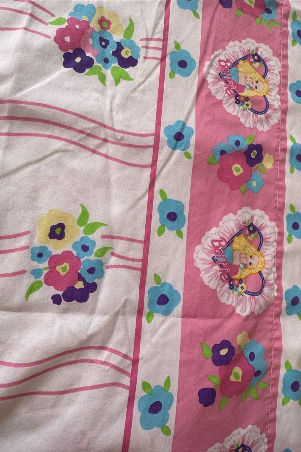 1996 VINTAGE 2 PCS BARBIE FLOWERS FULL FLAT AND FITTED BED SHEET SET*