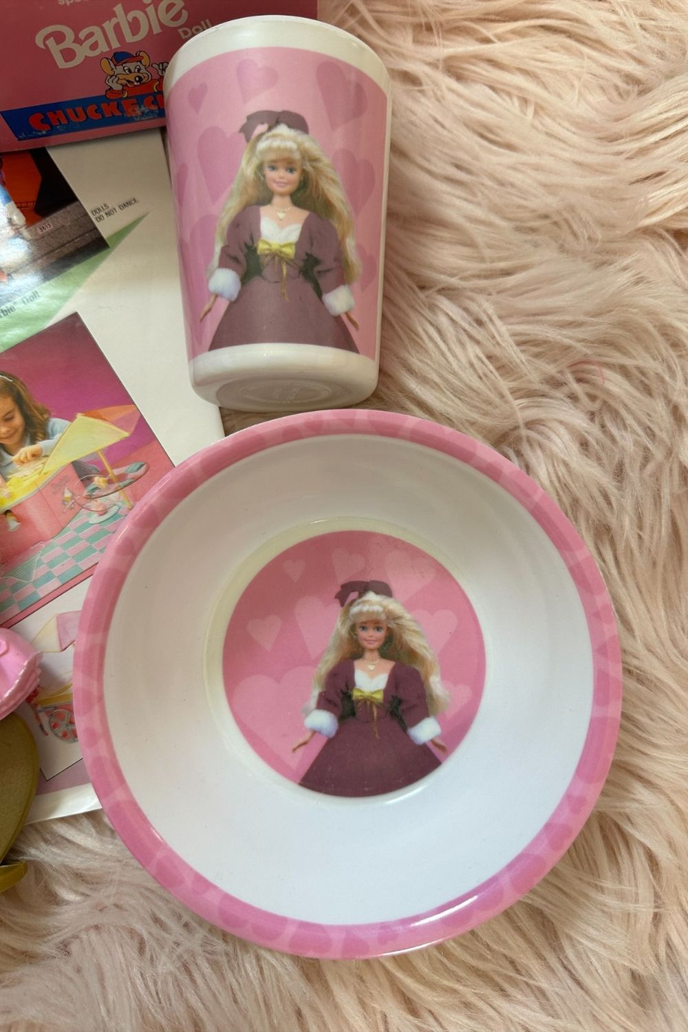 90'S BARBIE DOLL HEART BOWL AND CUP SET*