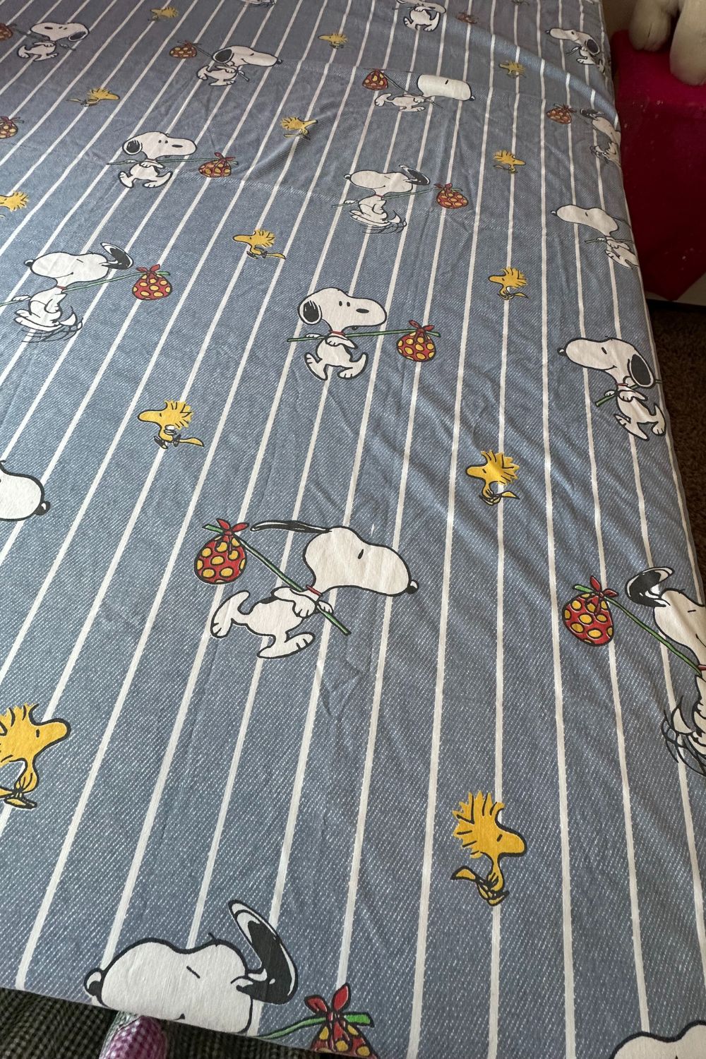 RUNAWAY SNOOPY & WOODSTOCK QUEEN FLAT SHEET*