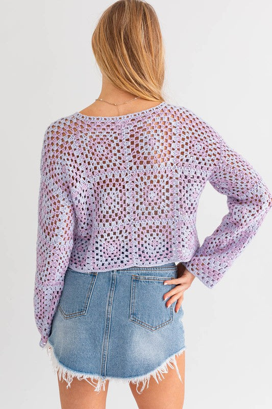 TALK TO YA LATER LONG SLEEVE CROCHET TOP