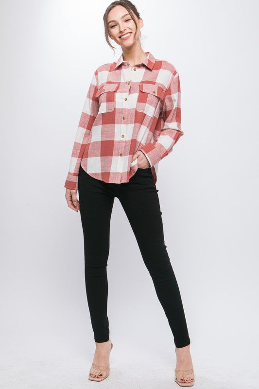 RETRO VIBE PLAID BUTTON DOWN TOP