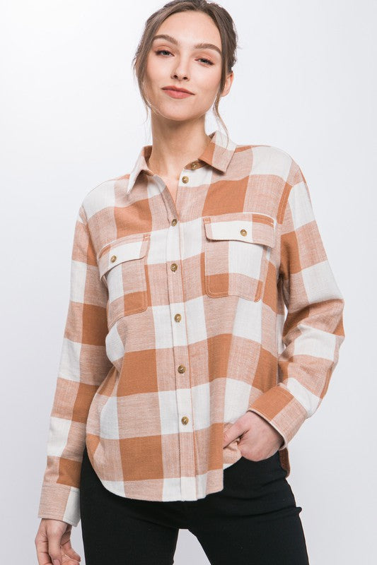 RETRO VIBE PLAID BUTTON DOWN TOP