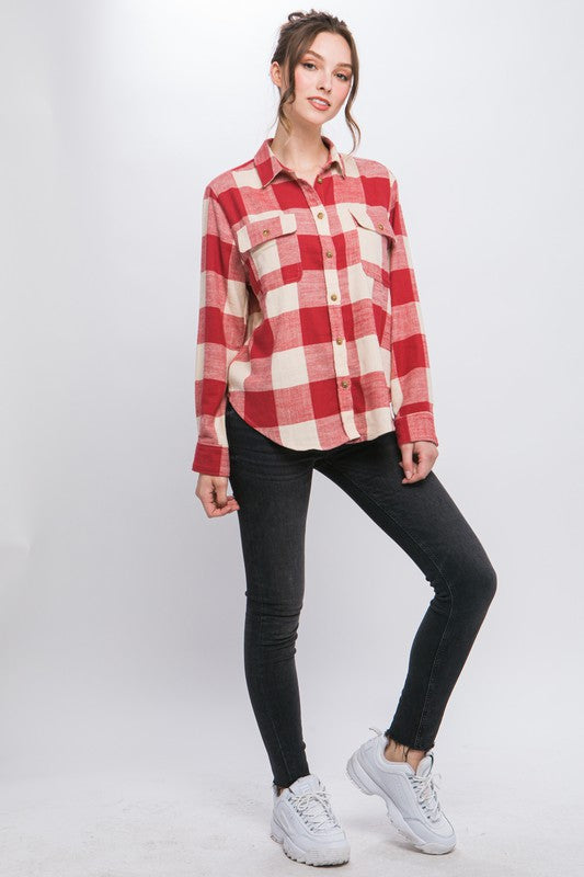 RETRO VIBE PLAID BUTTON DOWN TOP