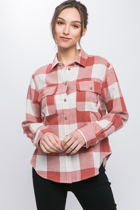 RETRO VIBE PLAID BUTTON DOWN TOP