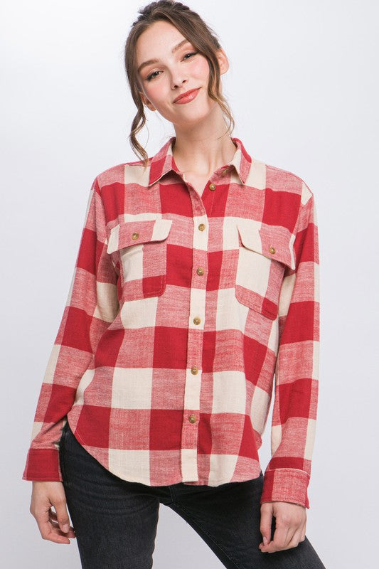 RETRO VIBE PLAID BUTTON DOWN TOP