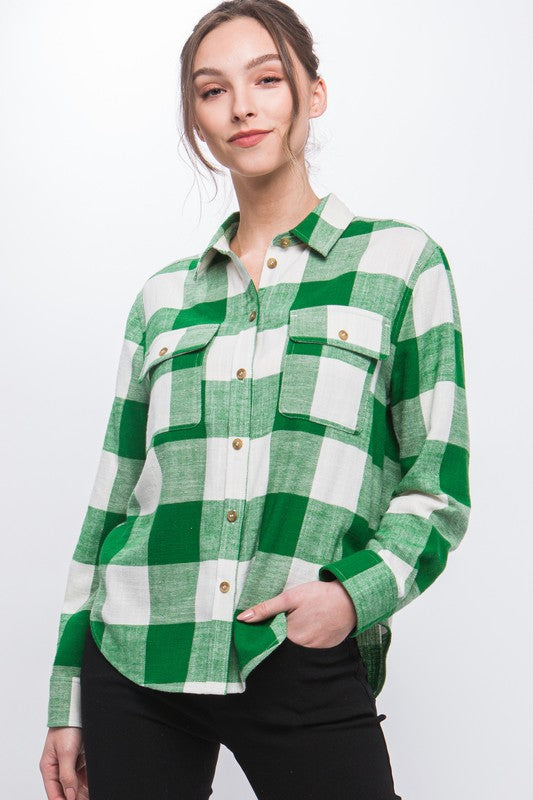 RETRO VIBE PLAID BUTTON DOWN TOP