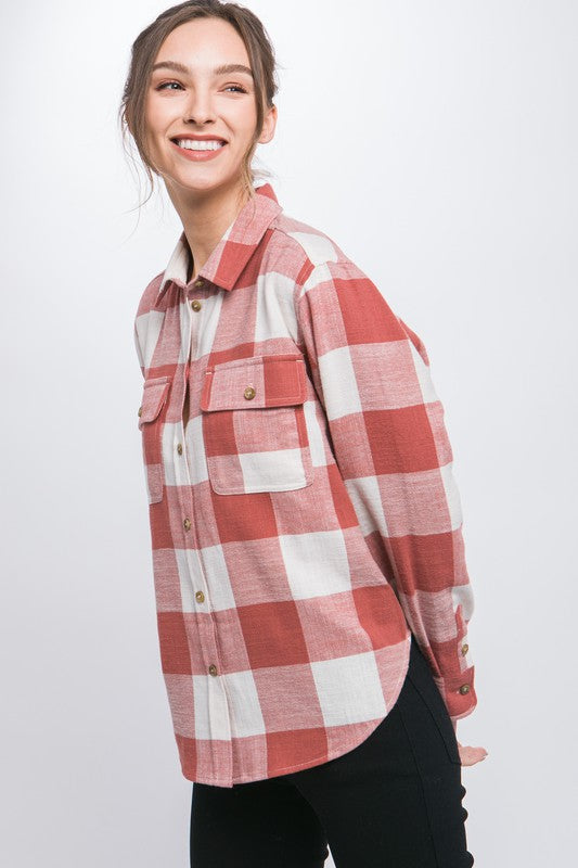 RETRO VIBE PLAID BUTTON DOWN TOP