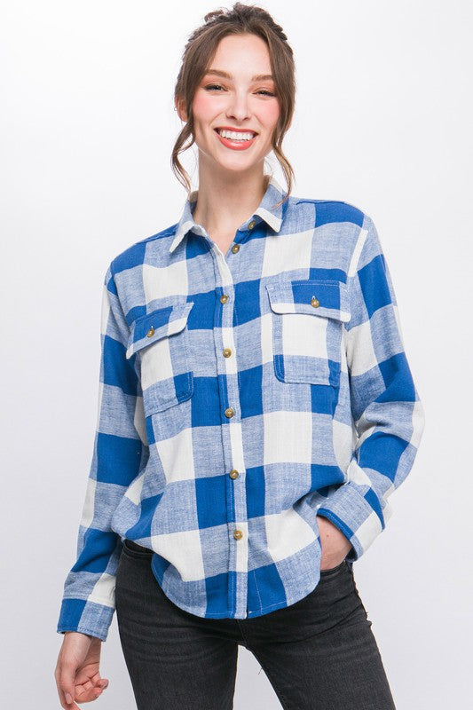 RETRO VIBE PLAID BUTTON DOWN TOP