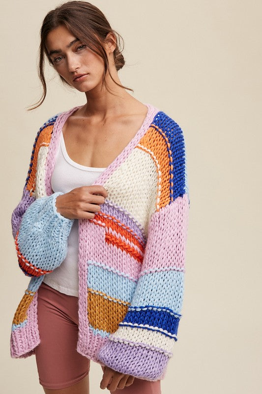 HOLIDAY HUES STRIPED KNIT CARDI