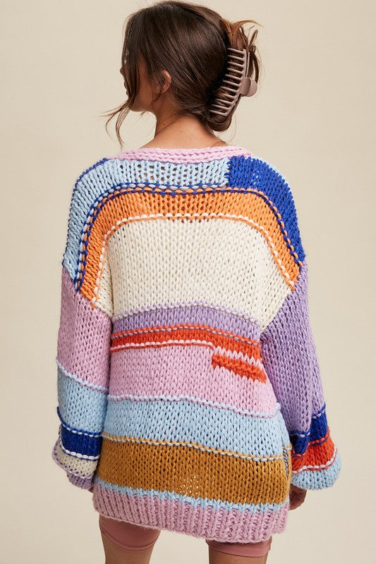 HOLIDAY HUES STRIPED KNIT CARDI