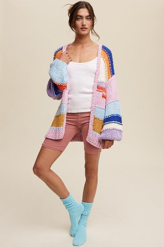 HOLIDAY HUES STRIPED KNIT CARDI