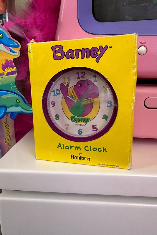 1993 VINTAGE BARNEY PURPLE DINOSAUR ALARM CLOCK*