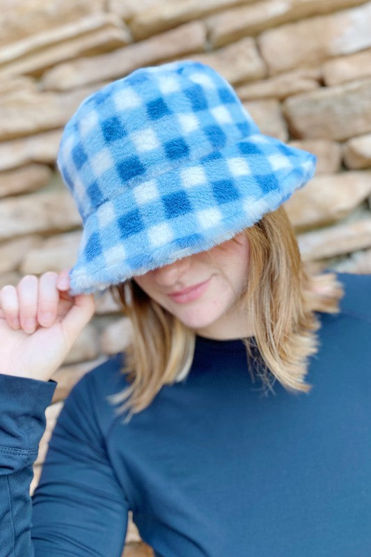 AZURE GINGHAM BUCKET HAT