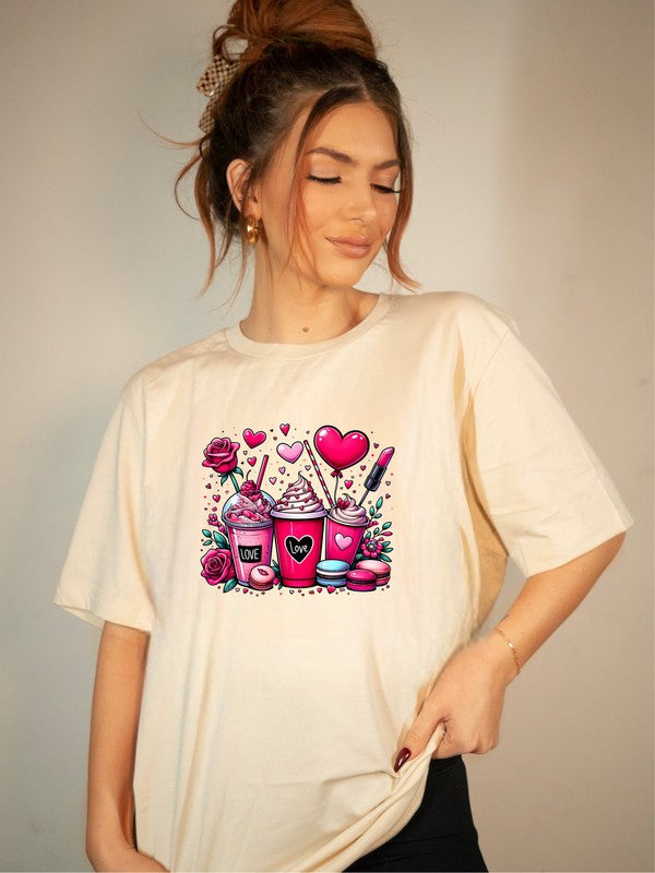 LOVE VALENTINE DRINKS GRAPHIC TEE