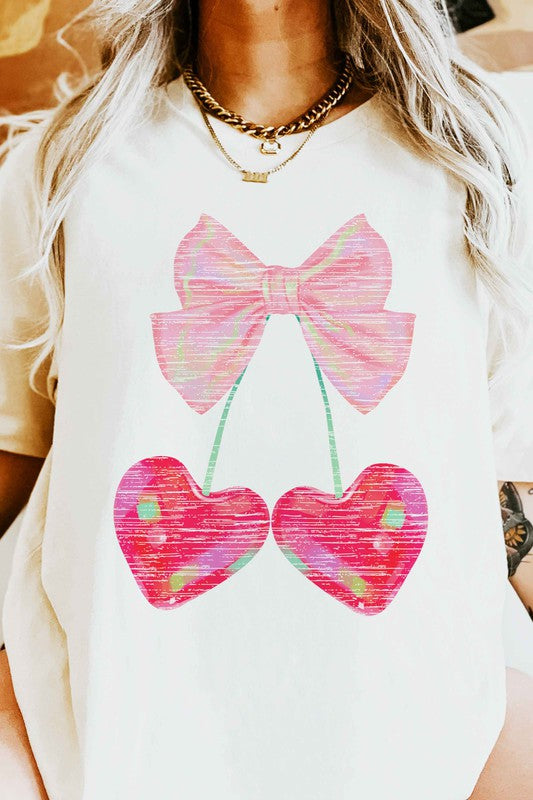 CHERRY RIBBON VALENTINES OVERSIZED GRAPHIC TEE - CURVY