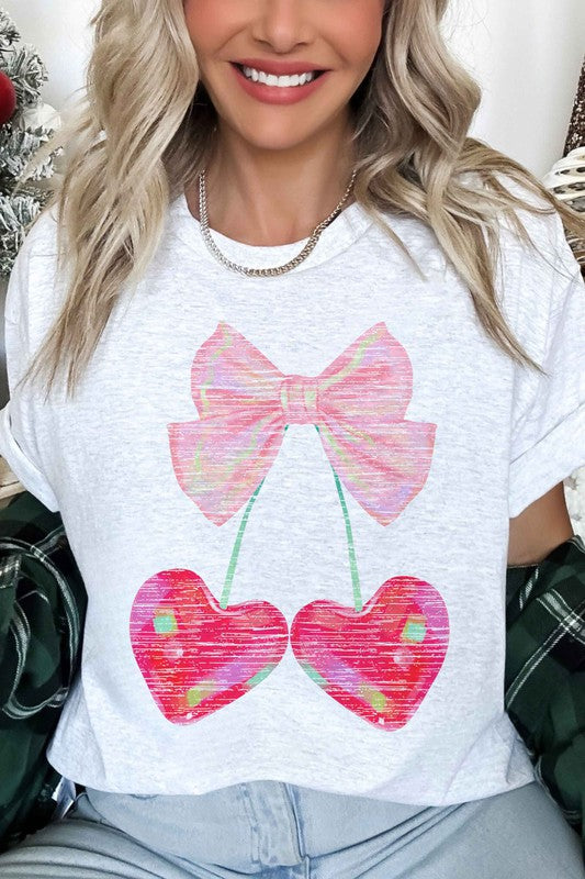 CHERRY RIBBON VALENTINES OVERSIZED GRAPHIC TEE - CURVY