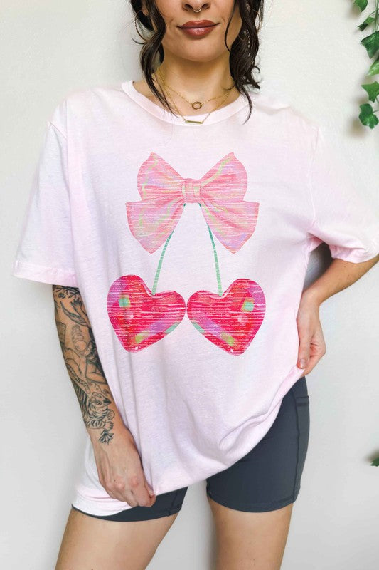 CHERRY RIBBON VALENTINES OVERSIZED GRAPHIC TEE - CURVY