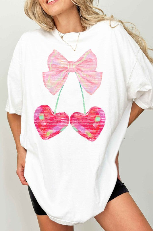 CHERRY RIBBON VALENTINES OVERSIZED GRAPHIC TEE - CURVY