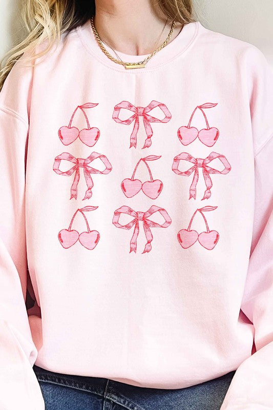 CHERRY RIBBON ROMANCE VALENTINES OVERSIZED SWEATSHIRT - CURVY