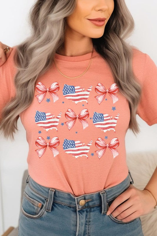 PATRIOTIQUE FLAG AND BOW TEE