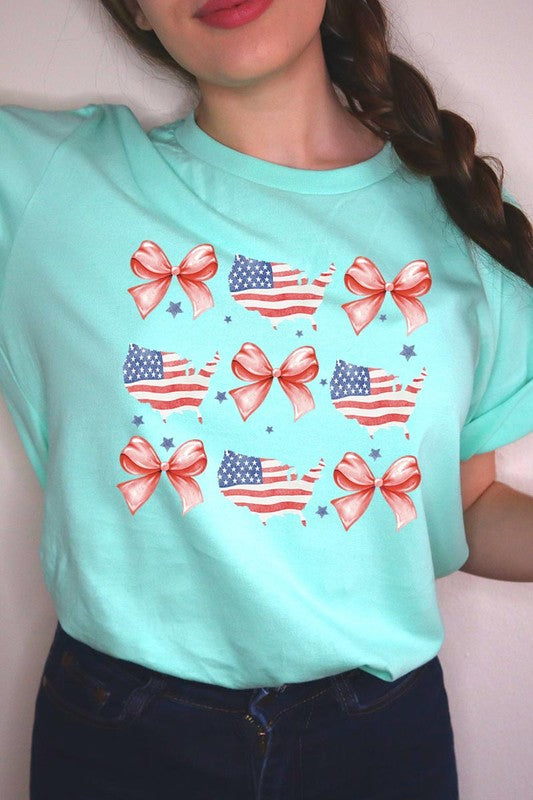 PATRIOTIQUE FLAG AND BOW TEE