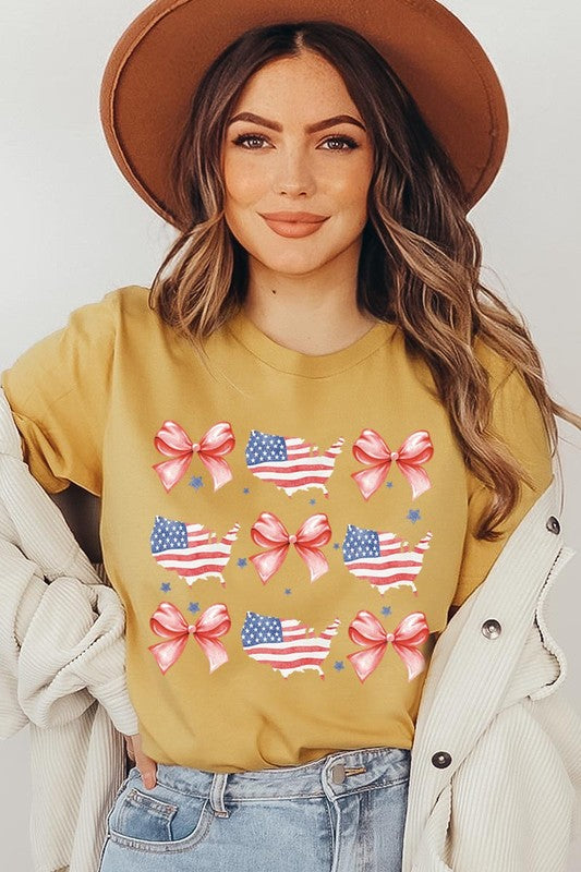 PATRIOTIQUE FLAG AND BOW TEE