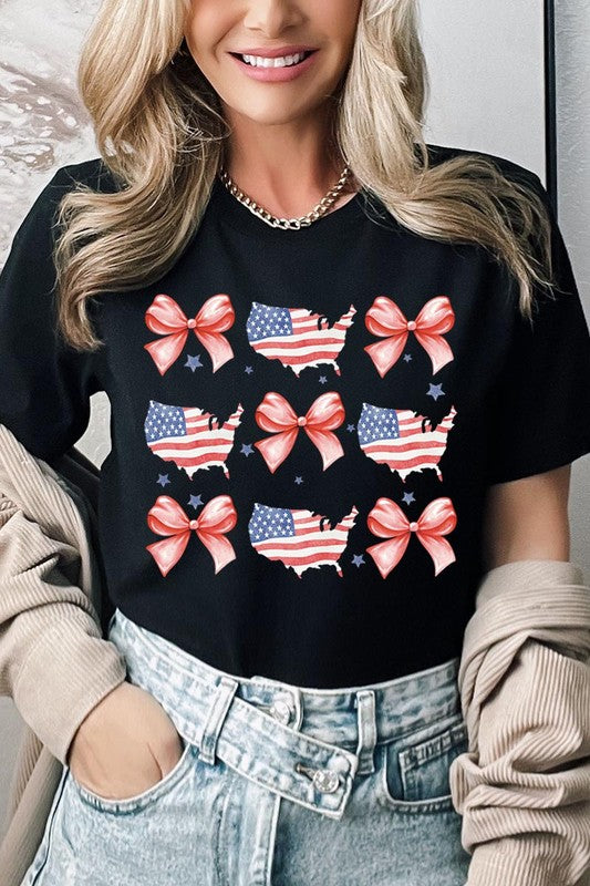 PATRIOTIQUE FLAG AND BOW TEE