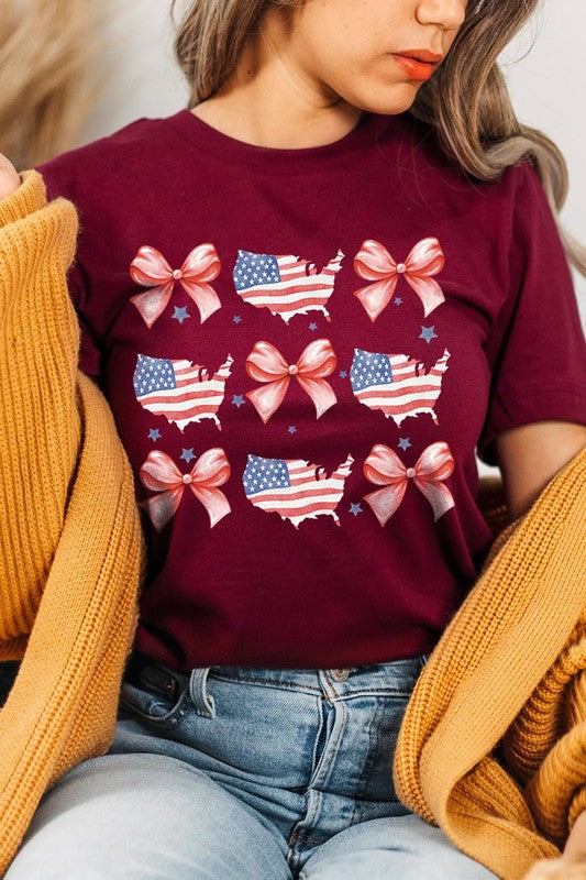 PATRIOTIQUE FLAG AND BOW TEE