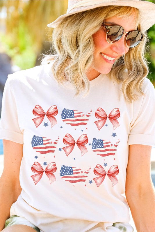 PATRIOTIQUE FLAG AND BOW TEE