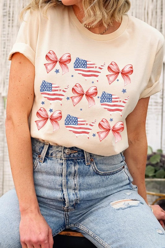 PATRIOTIQUE FLAG AND BOW TEE