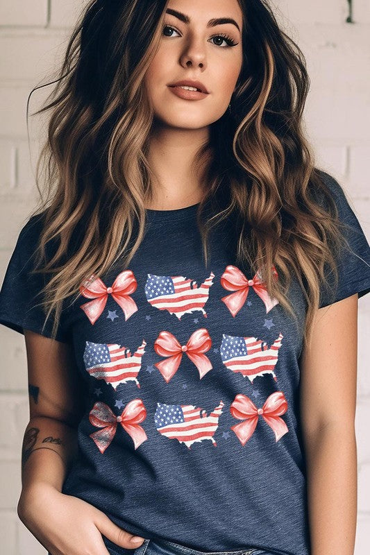 PATRIOTIQUE FLAG AND BOW TEE