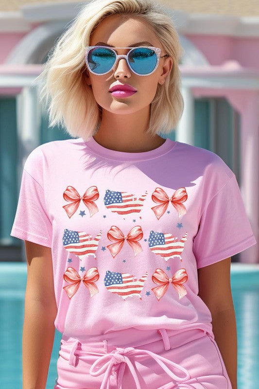 PATRIOTIQUE FLAG AND BOW TEE