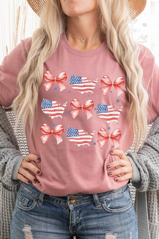 PATRIOTIQUE FLAG AND BOW TEE