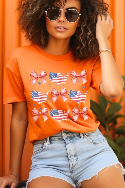 PATRIOTIQUE FLAG AND BOW TEE