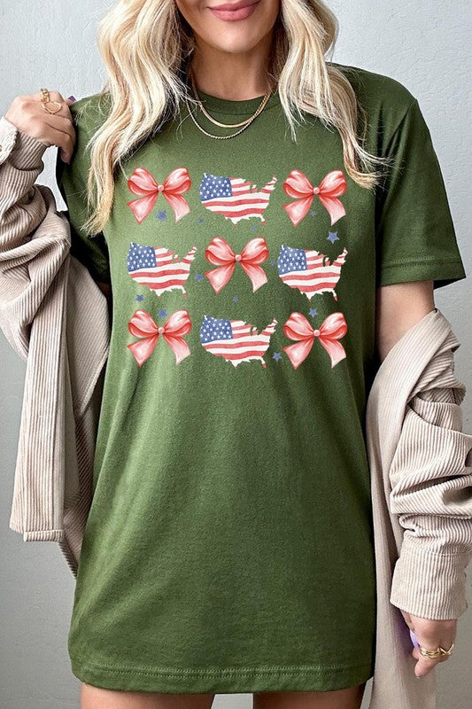 PATRIOTIQUE FLAG AND BOW TEE