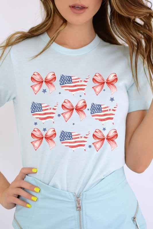 PATRIOTIQUE FLAG AND BOW TEE