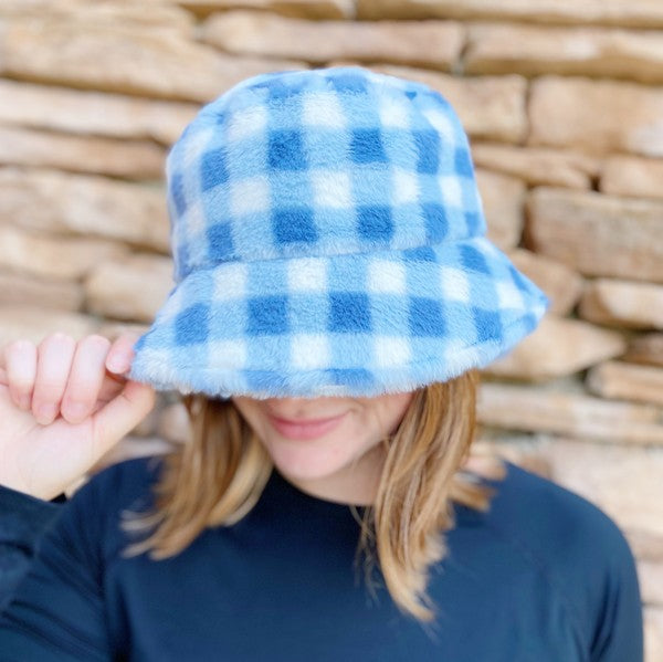 AZURE GINGHAM BUCKET HAT