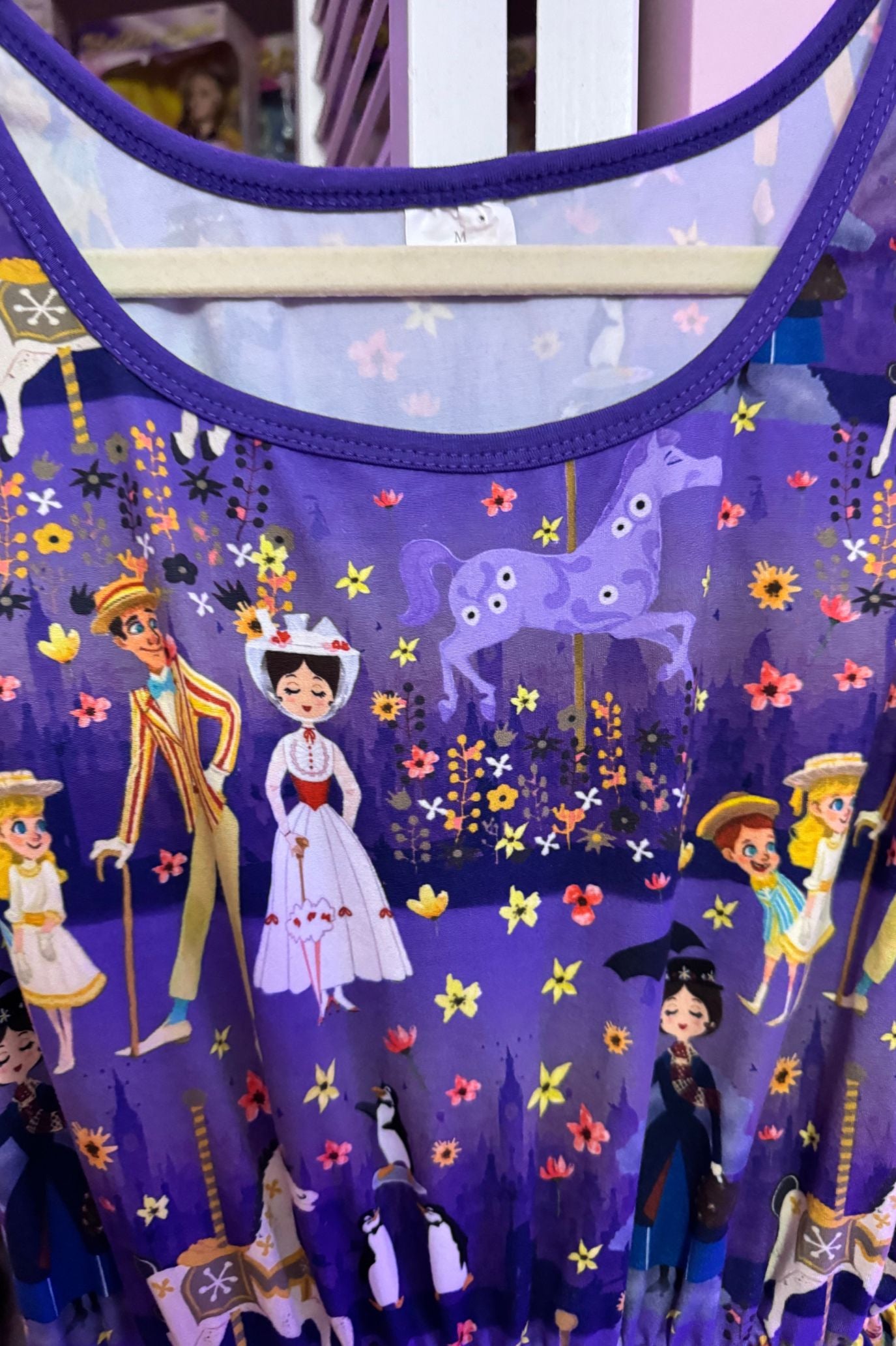 mary poppins purple dress Emily Blunt and Lin-Manuel Miranda Mary Poppins Returns Royal Doulton Bowl costumes on display